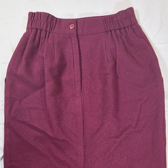 Vintage Bordeaux Pleated Wool Midi Skirt for Work - Picture 7 of 7
